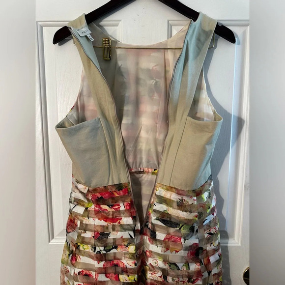 Allik ANTHROPOLOGIE Pastel Water Color Sheer Panel Sheath Midi M Racerback Zip - Picture 7 of 13